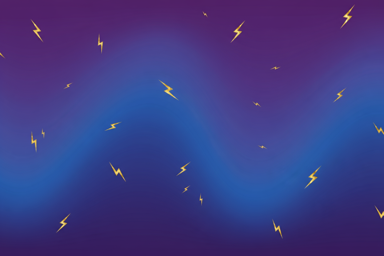 purple with some blue background with small golden thunders all over